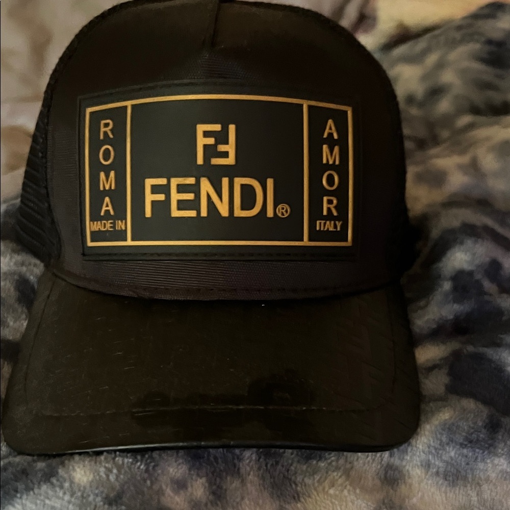 Fendi Black and Gold Logo Trucker Hat